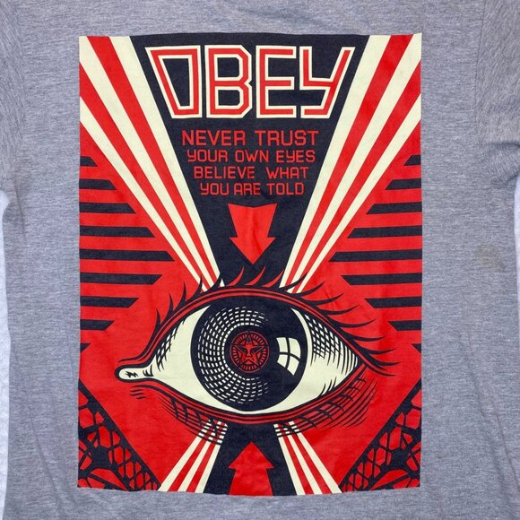 Y2K Obey  Heather Gray Propaganda Eye Graphic T-Shirt Men's Size L - Picture 4 of 8